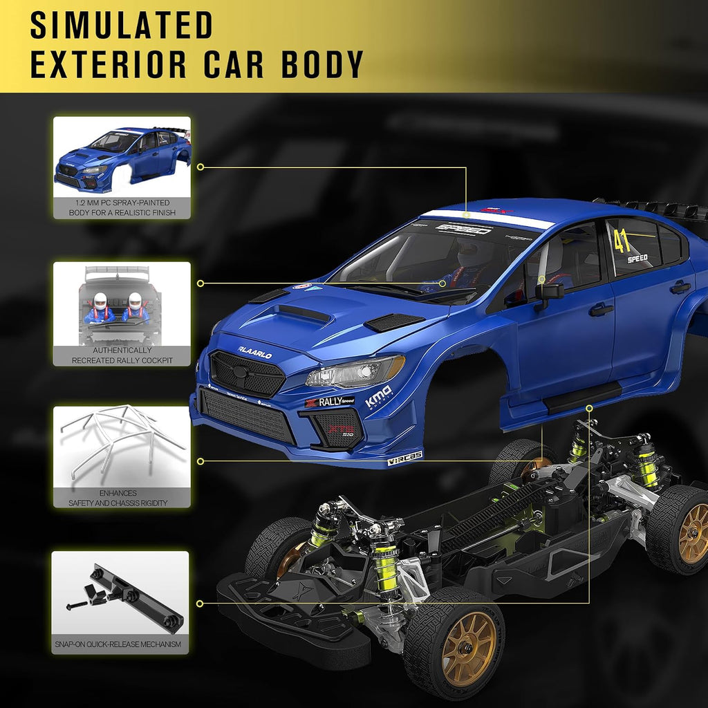 Coche de rally RC sin escobillas 1/10, 40+ MPH, 4WD, fibra de