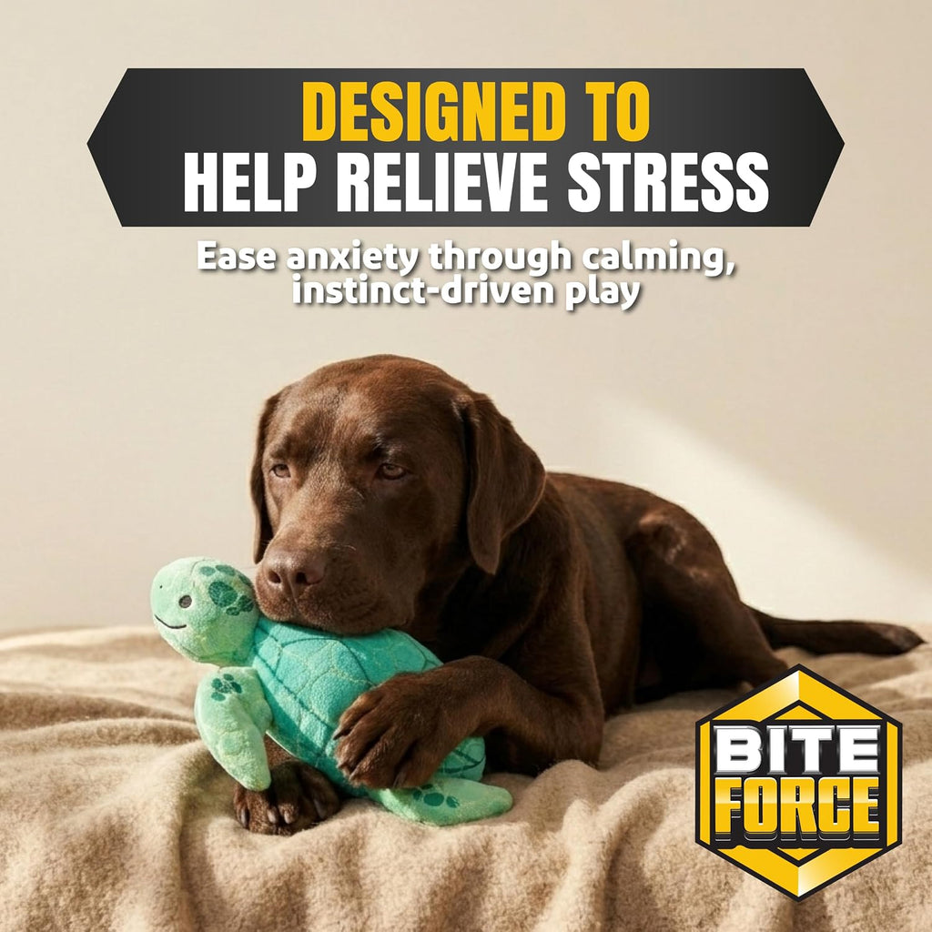 Bite Force Juguete de tortuga para perros masticadores agresivos, juguete duradero reforzado con Kevlar SqueakyTurtle con capa tejida resistente, juguete masticable resistente para perros pequeños y