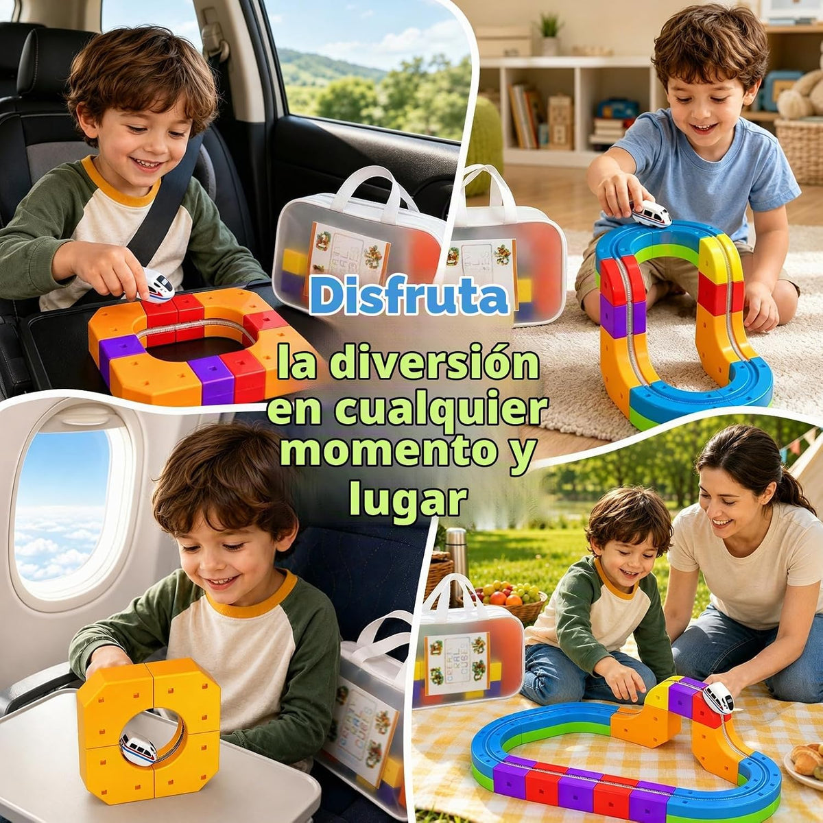 Juego de tren eléctrico 3D para niños, 22 piezas de juguete de pista de carreras 3D, juguete de tren de viaje portátil con bolsa de viaje, juegos de pista de carreras para niños, niños y niñas de 3
