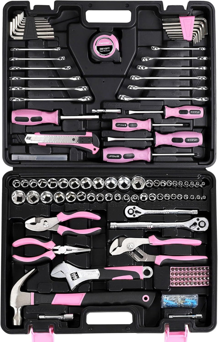FASTPRO Juego de herramientas rosa de 225 piezas, juego de herramie...