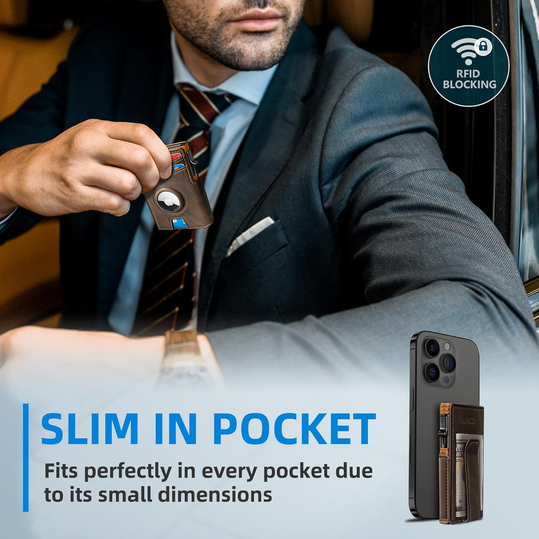 Miyozi - Billetera Airtag para hombre, con clip de dinero, estuche...