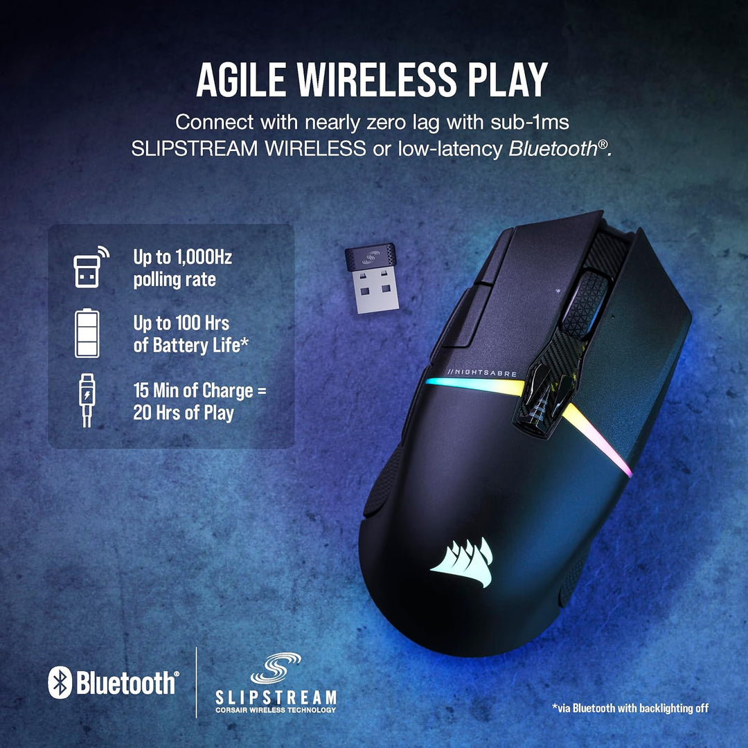 Corsair NIGHTSABRE - Mouse inalámbrico RGB para juegos FPS, MOBA -...