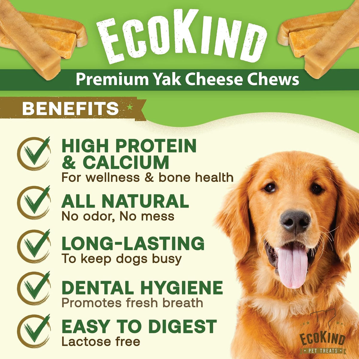 EcoKind Queso de Yak Chucrut Himalayo para Perros, Chucrut de Yak para Perros Grandes, 4-5 Huesos