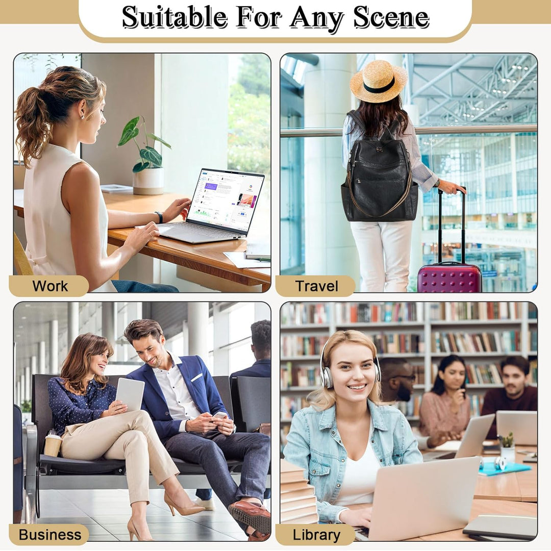 Mochila de cuero vegano para laptop AGLOD para mujer, mochila de 15...