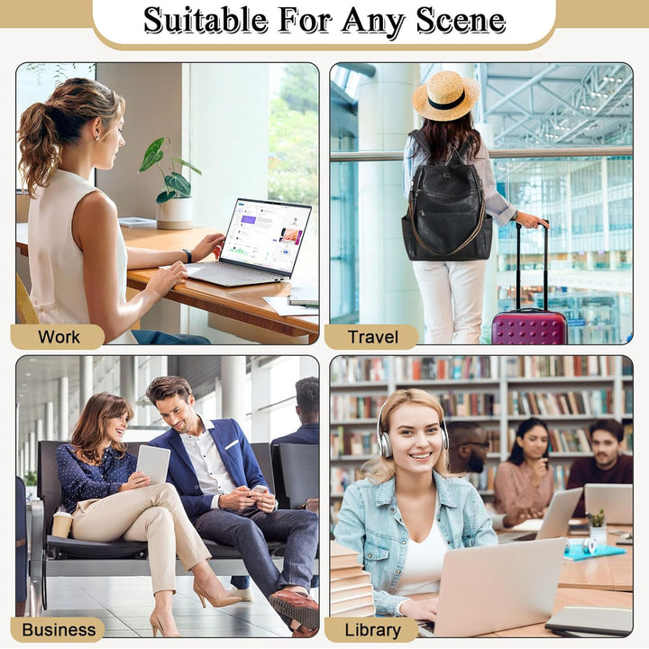 Mochila de cuero vegano para laptop AGLOD para mujer, mochila de 15...
