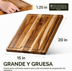 Tabla de cortar de teca 20 x 15 in, bloque de carnicero con canal de jugo