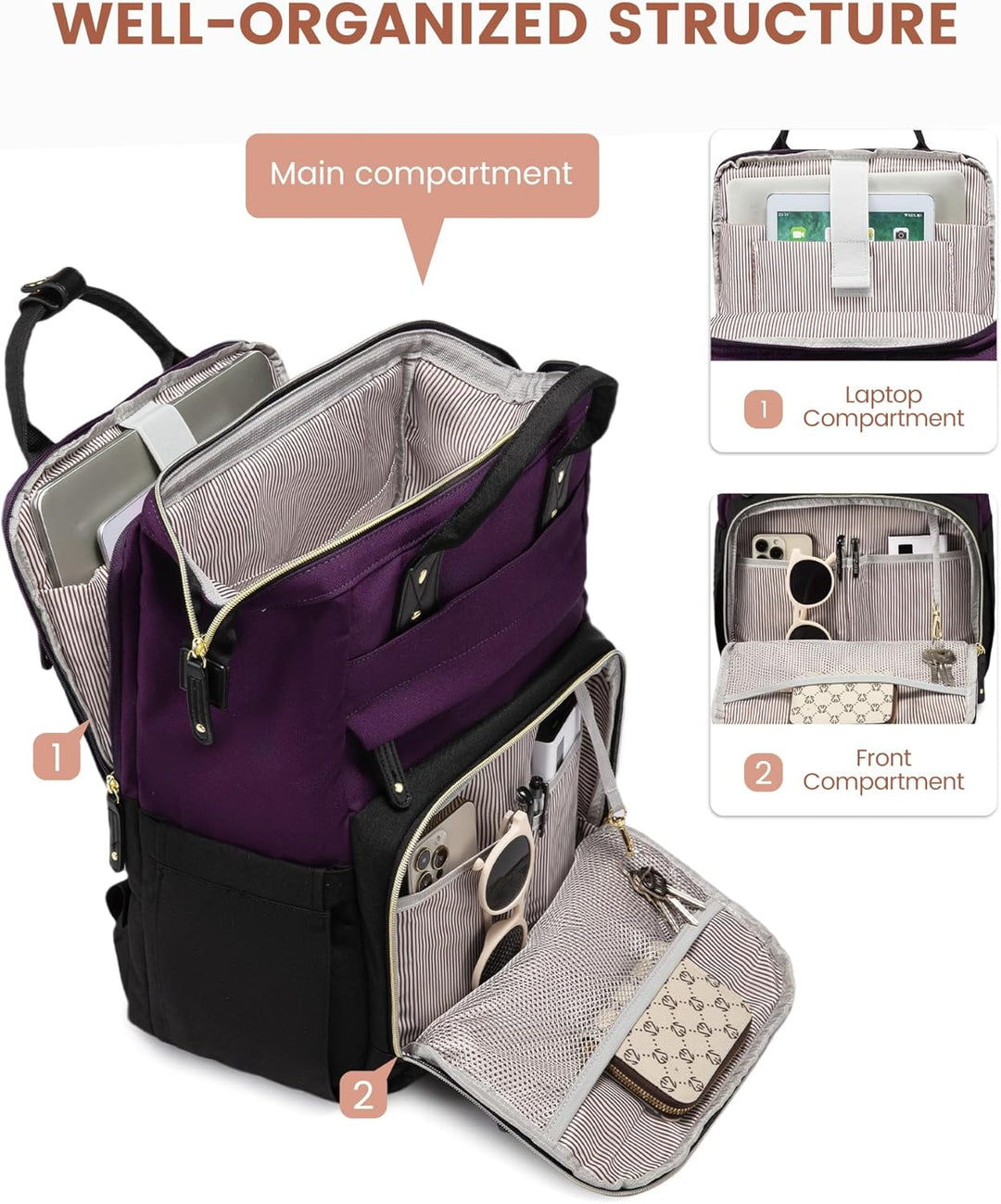 LOVEVOOK - Mochila para laptop de mujer, 15.6'' impermeable...