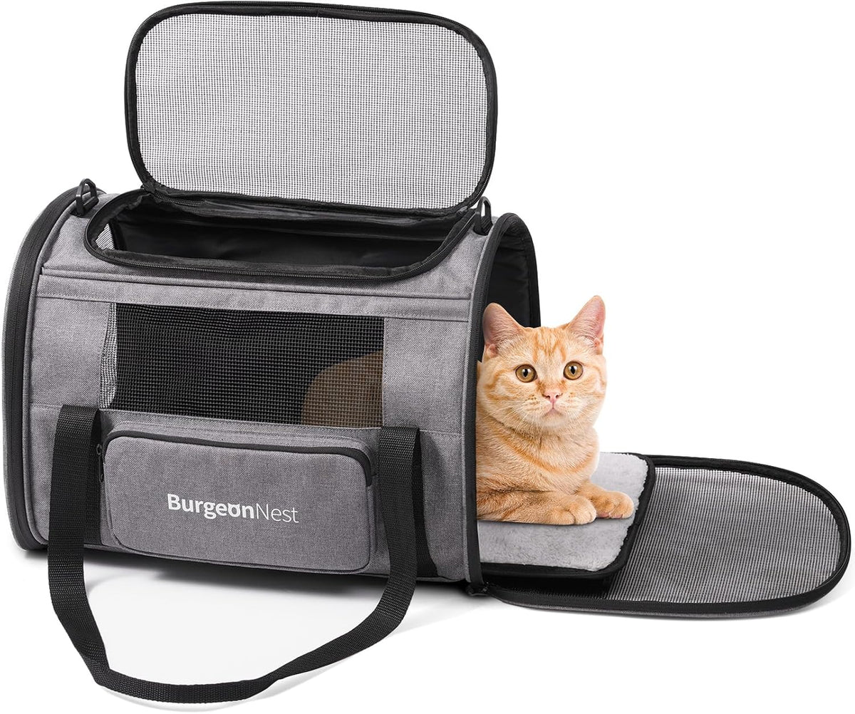 BurgeonNest - Transportador para gatos de hasta 20 libras, bolsa de viaje portátil para mascotas con carga superior