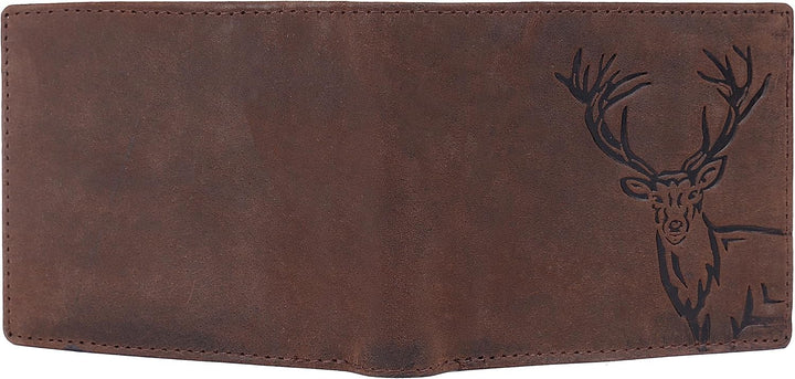 LONDON ALLEY Cartera de cuero marrón vintage de alce para hombre, M...