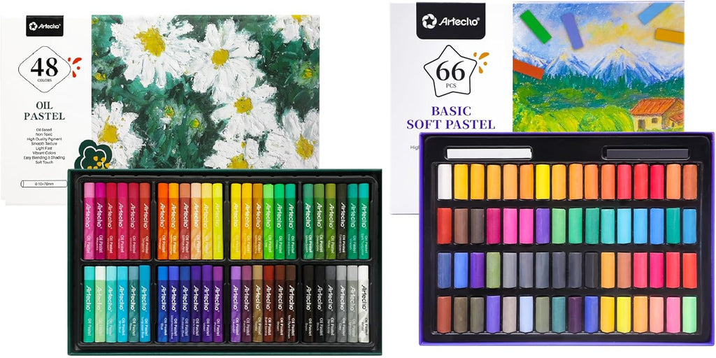 Artecho Juego de pasteles al óleo de 48 colores y 66 piezas de pasteles suaves