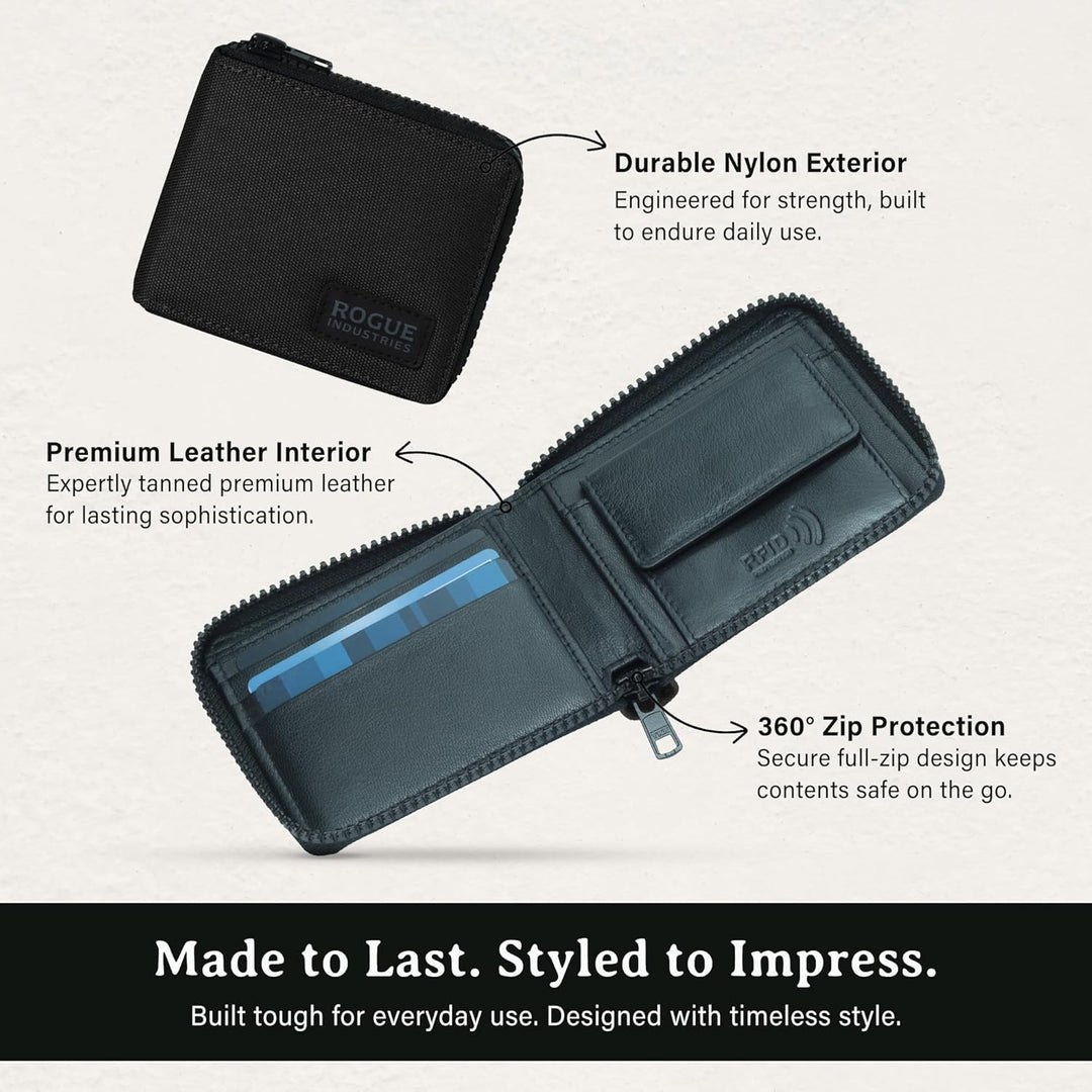 ROGUE WALLET Carteras interiores de piel auténtica para hombres, co...