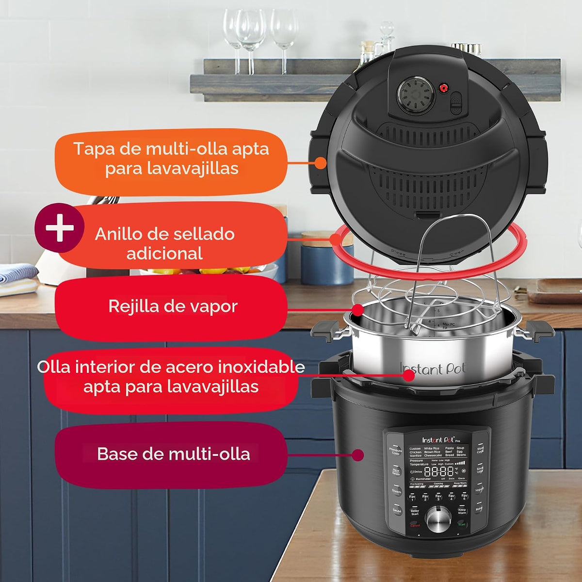Instant Pot Pro olla eléctrica a presión 10 en 1, olla de cocción lenta, para cocinar arroz y cereales, para saltear alimentos, vaporera, cocción al vacío, esterilizador, máquina para hacer yogur y