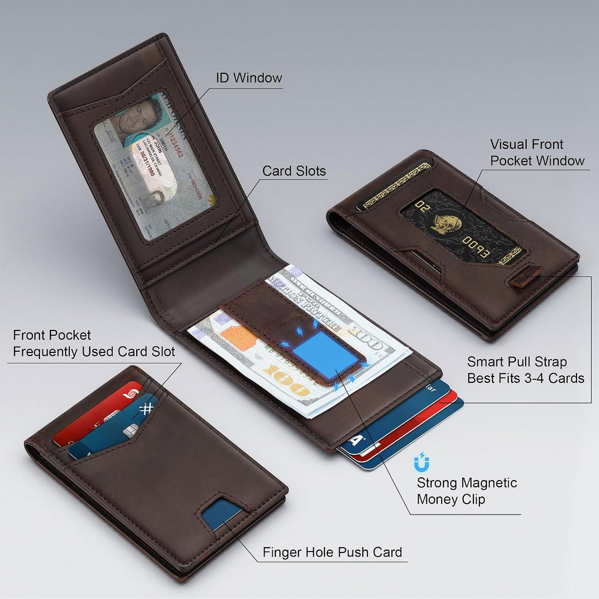 Slim Genuine Leather Wallet: Thin RFID Wallet 12+ Card Holder