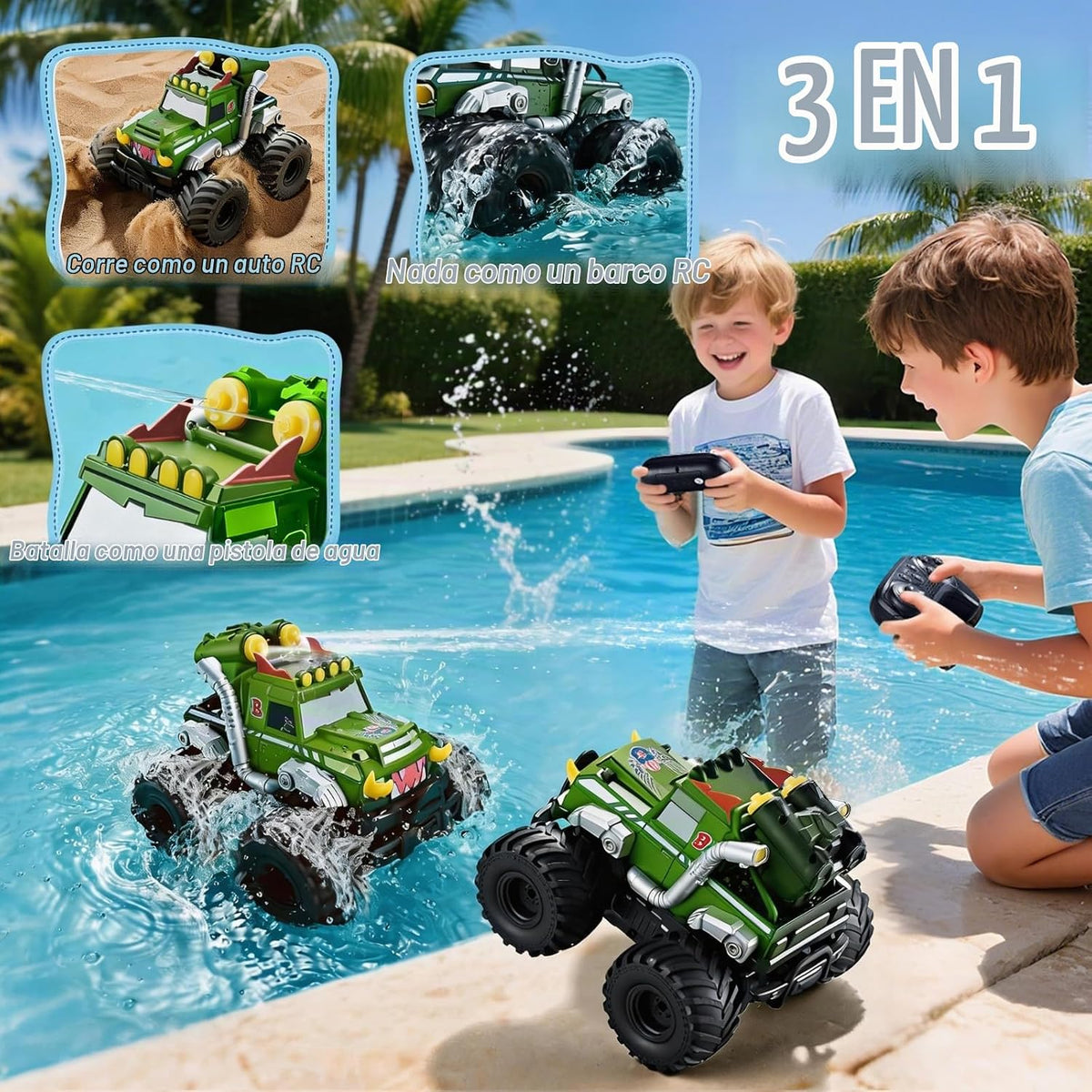 3-en-1 Amphibious Remote Control Car, RC Boat, Water Gun