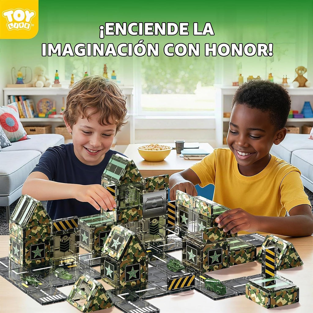 TOY Life - Juego de 58 piezas de azulejos magnéticos militares STEM para niños de 3 a 8 años