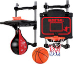 Combo de baloncesto y boxeo para colocar sobre la puerta, juego 2 en 1 con aro ajustable y bolsa de velocidad, marcador y efectos de sonido, divertido juguete deportivo de interior para niños y adultos