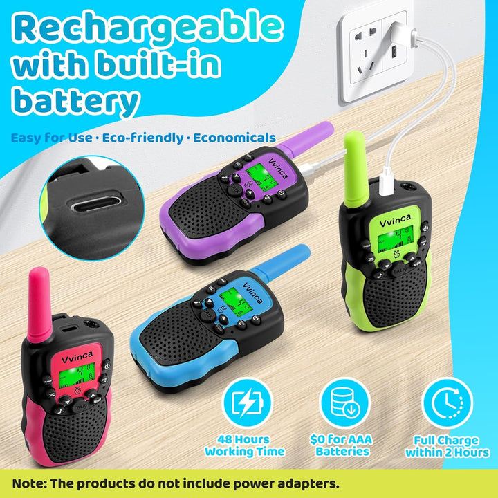Vvinca Walkie Talkies para Niños Recargables Paquete de 4, Walkie T...