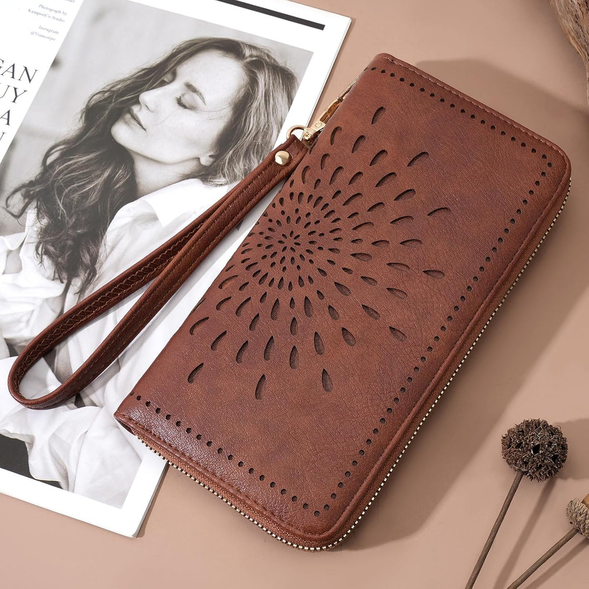 APHISON Billetera para mujer, gran capacidad, monedero, tarjetero, RFID, pulsera, teléfono, cremallera, moneda, bolsillo de viaje