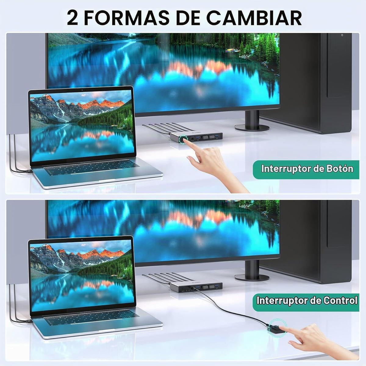 Conmutador KVM HDMI 1 Monitor 2 Computadoras - 4K@60Hz con 4 puertos