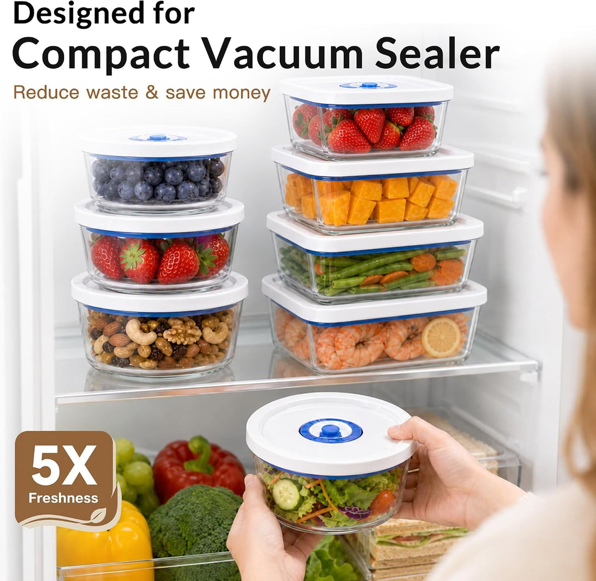 Juego de recipientes de vacío de vidrio borosilicato redondos resistentes al calor, tarros herméticos S, M, L, XL, universales compatibles con máquinas de sellado de mano y de escritorio