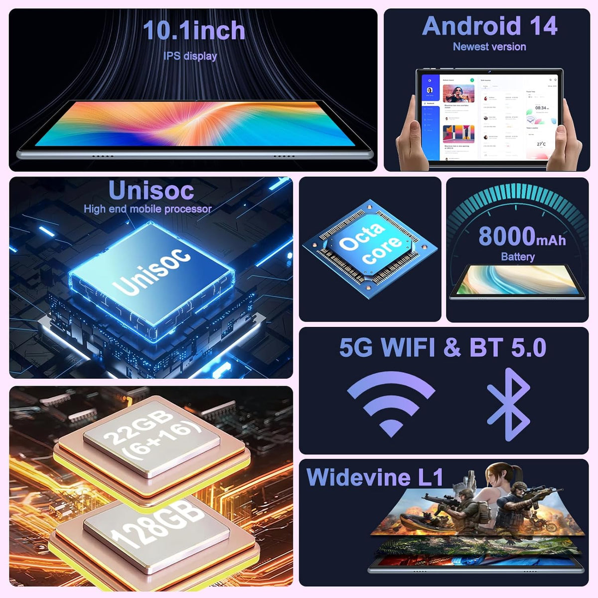 DEERTiME Tablet Android 14 Tablets 10.1 pulgadas con 22GB RAM 128GB...
