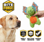 Bite Force - Juguete duradero y fuerte para perros, dinosaurio verde con chirriador, reforzado con Kevlar para masticadores agresivos.