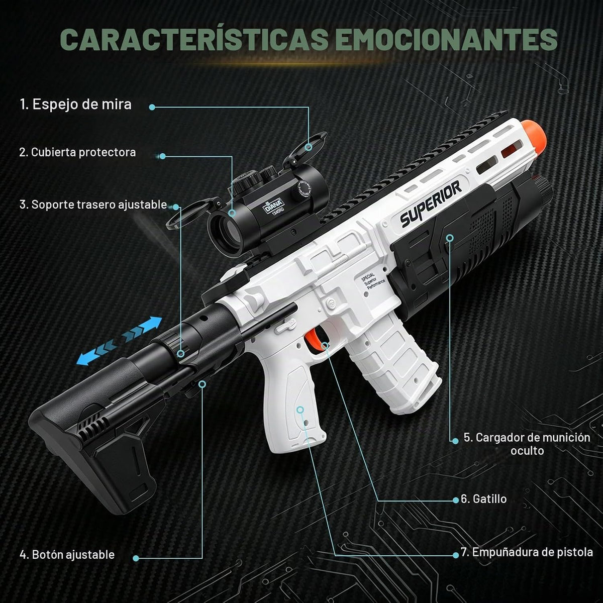 Rifle de juguete de espuma para adolescentes y adultos con 60 dardos y
