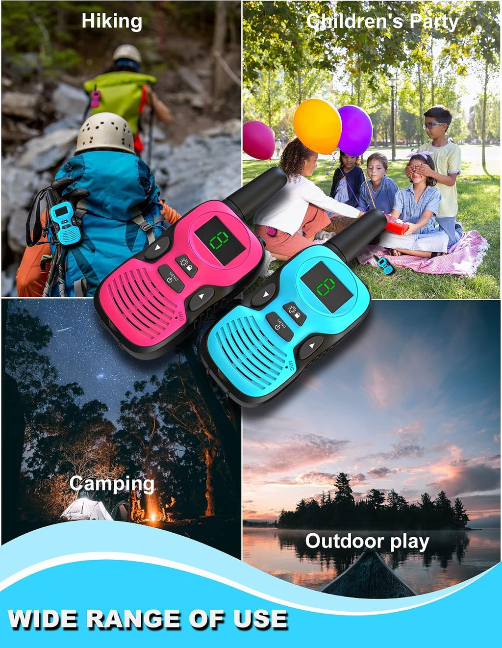 Walkie Talkies para Kids Rechargeable 4 Pack - Outdoor Hiking Camping Toys