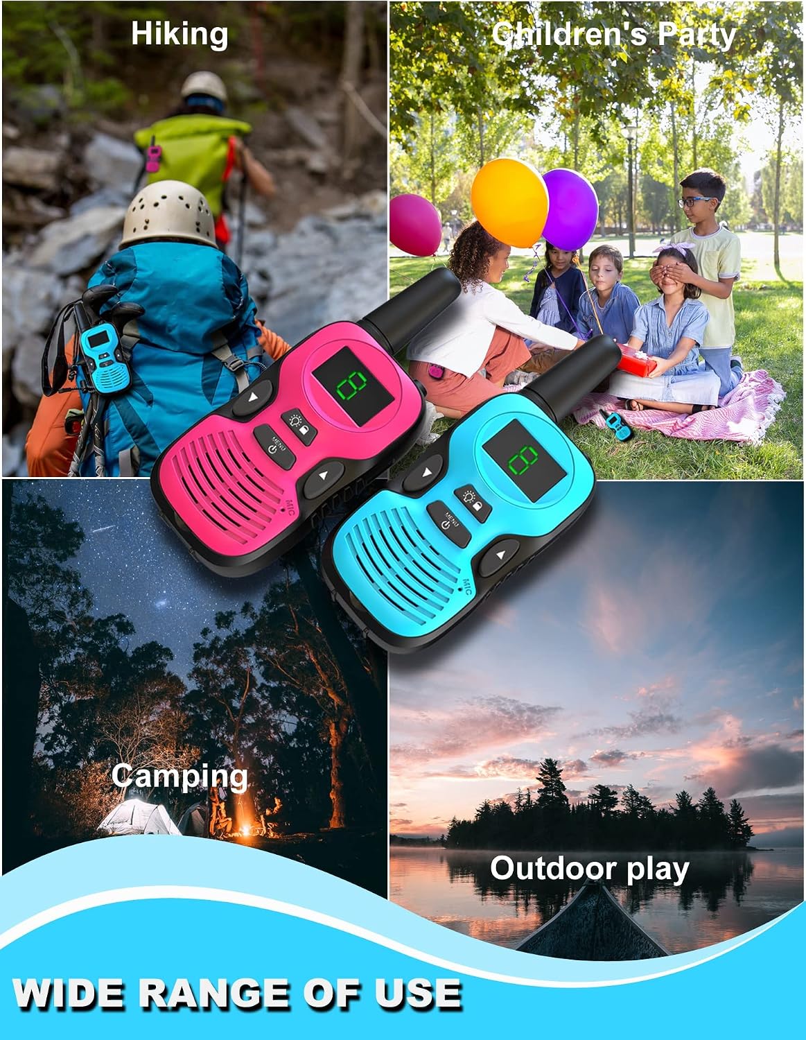 Walkie Talkies para Kids Rechargeable 4 Pack - Outdoor Hiking Camping Toys