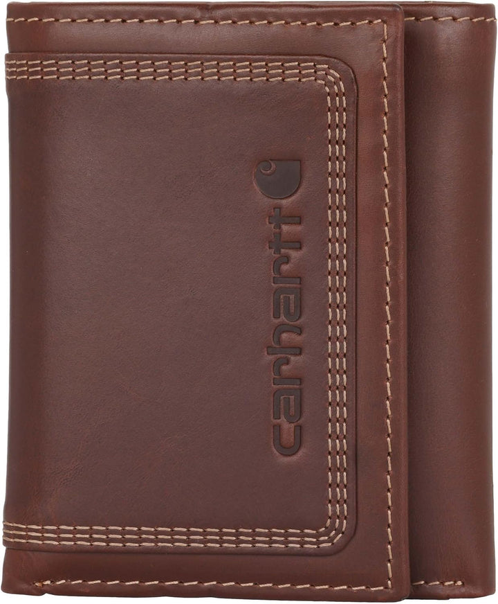 Carhartt Cartera de cuero para hombre con triple puntada, cuero dur...