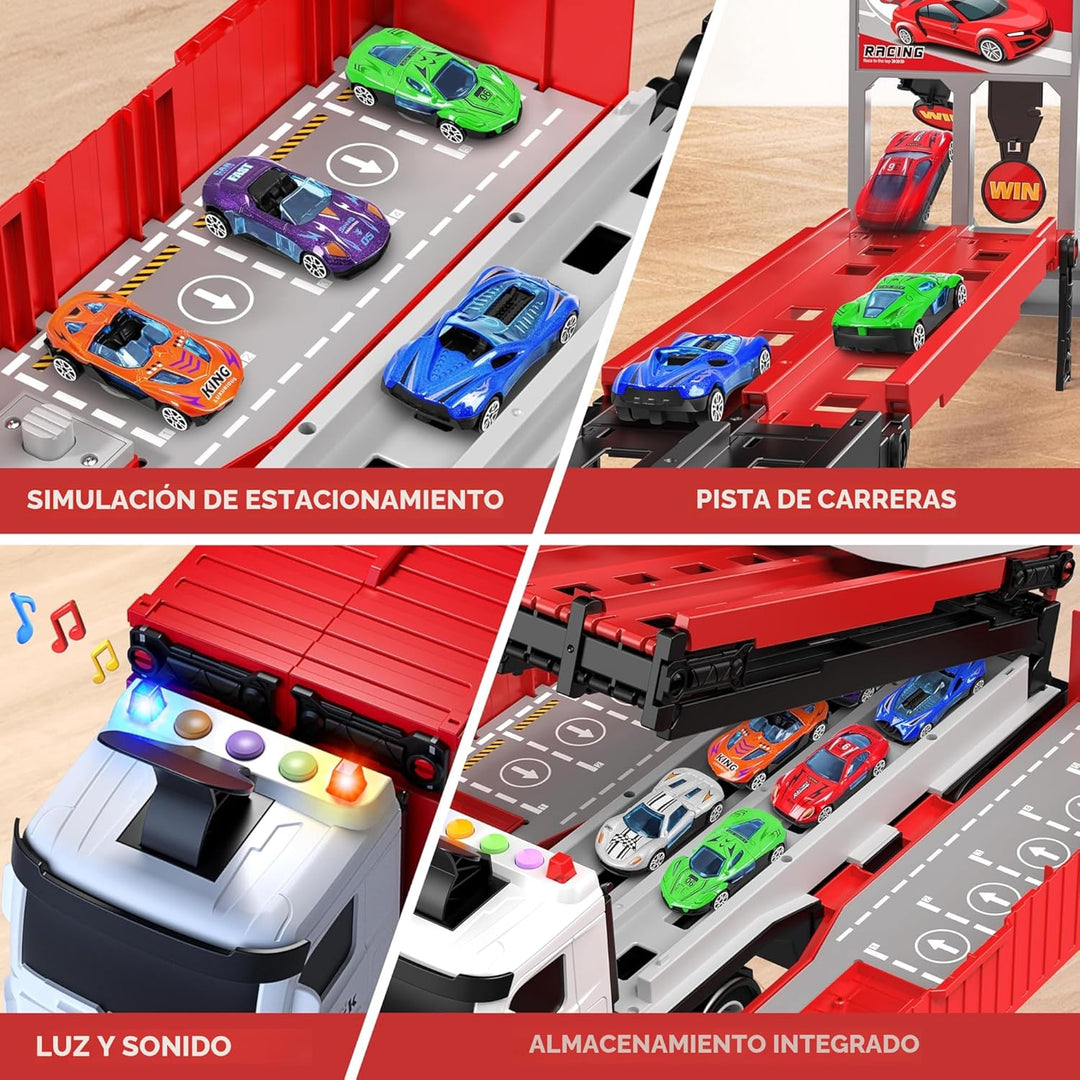 Juguetes de Pista de Carreras con Camión Transportador para Niños,...