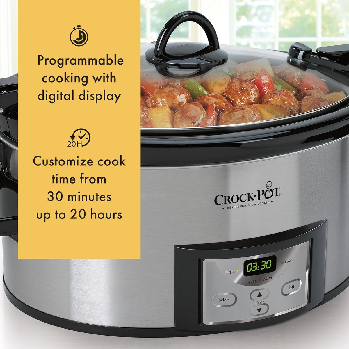 Crock-Pot Cook & Carry - Olla de cocción lenta programable de 6 cuartos de galón con temporizador digital de acero inoxidable (CPSCVC60LL-S) paquete de 1