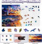 1000Pcs Wooden Jigsaw Puzzle Sunset Lighthouse Decor 17x23.2in
