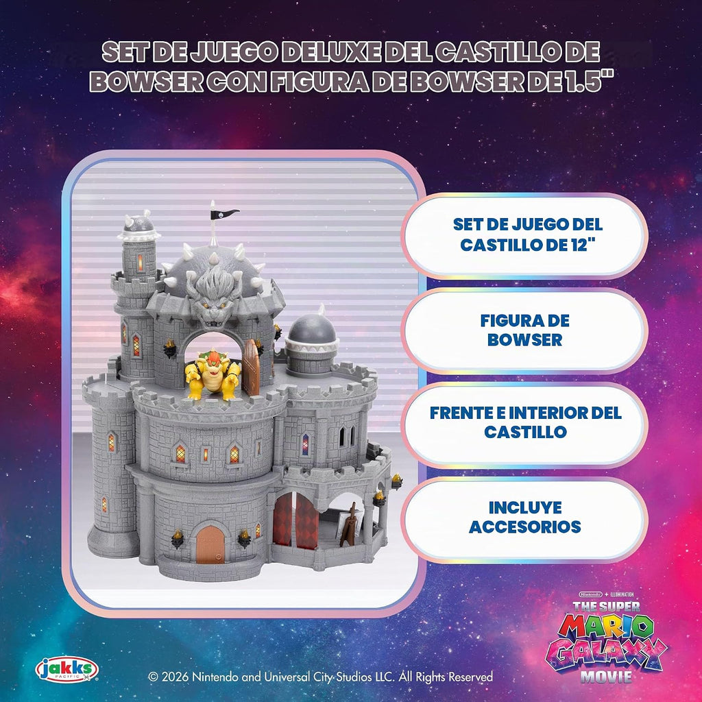 The Super Mario Galaxy Movie – Juego de castillo Bowser de 3 pisos de lujo de 12 pulgadas con figura de Bowser de 1.5 pulgadas, piano, árbol bonsái, pinturas activadas por calor y mucho más