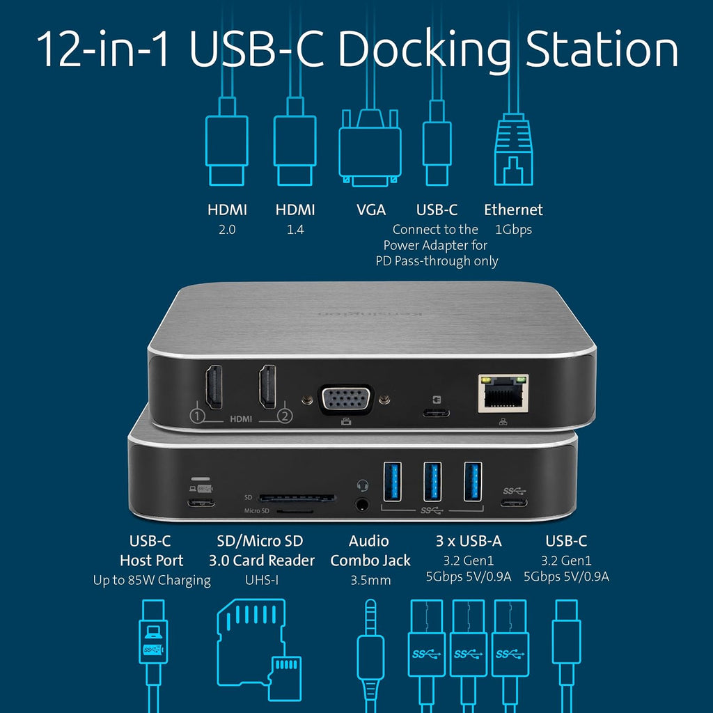 Kensington AD220S3 USB-C Triple Video Mobile Dock K31343WW, Plata
