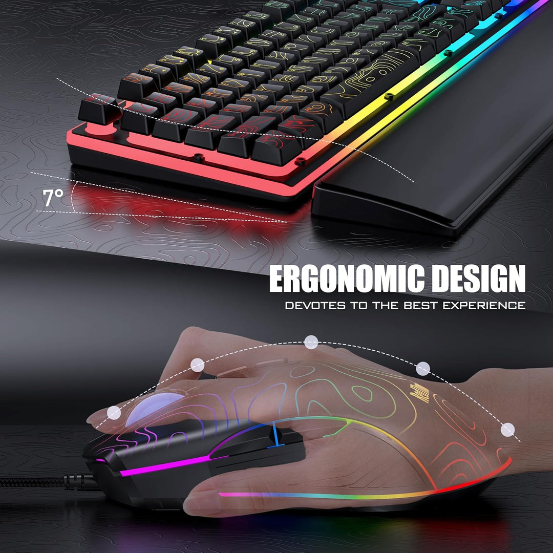 RedThunder K10 - Combo de teclado y mouse para juegos con cable con...
