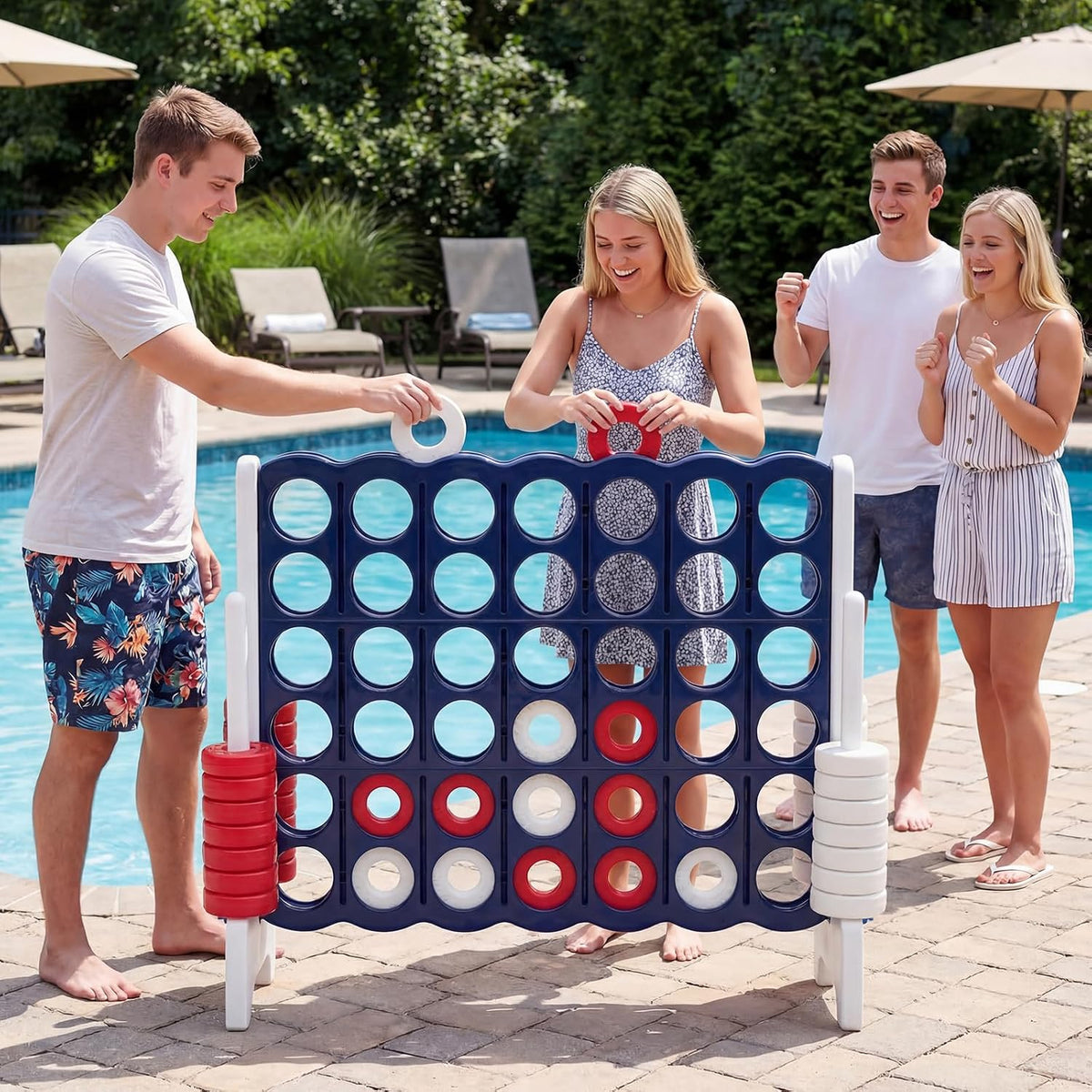 Costzon Giant 4 en una fila, Jumbo 4 a puntuación, juego de mesa gigante para niños y adultos, juego de conexión para patio interior y exterior, de 1.07 m de altura con 42 anillos Jumbo y deslizador