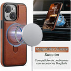 Funda para iPhone 15 con Soporte Compatible con Magsafe de Cuero PU Delgado y TPU Duradero a Prueba de Caídas Soporte Magnético Plegable Funda Protectora para Teléfono con Protector de