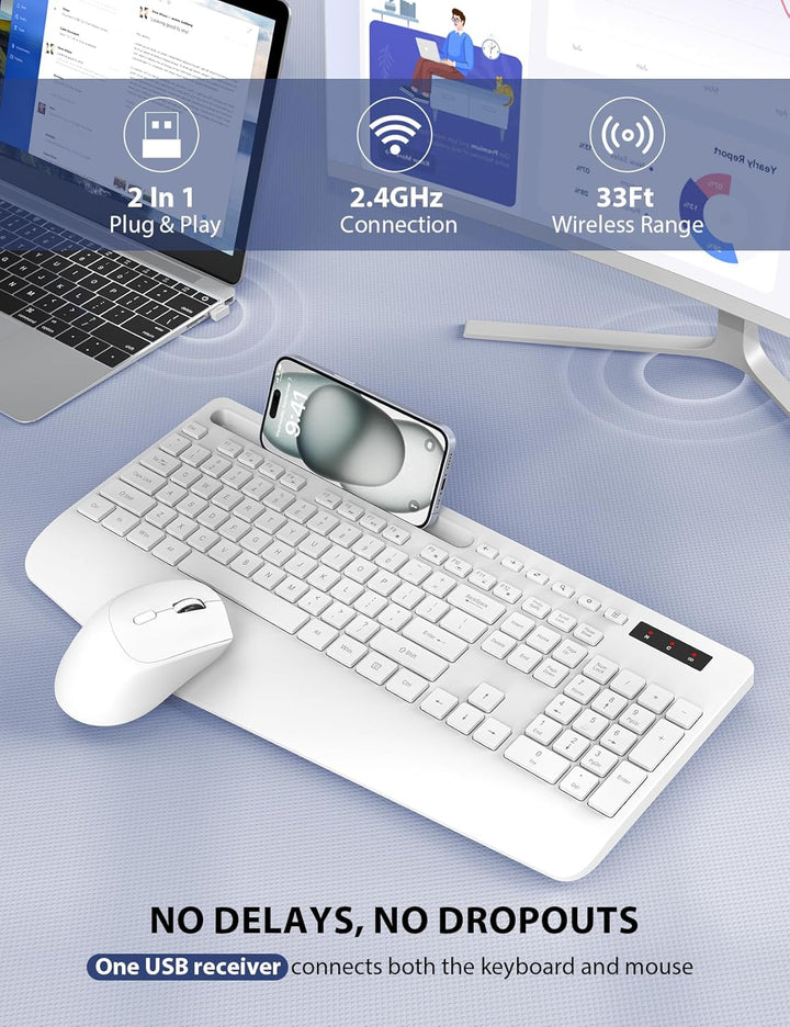Combo de teclado y mouse inalámbricos, teclado ergonómico de tamaño...
