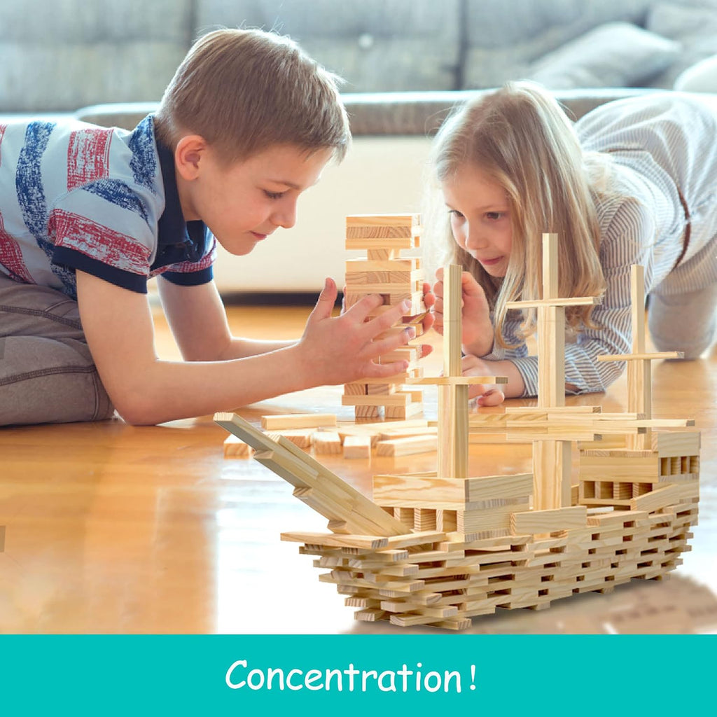 Juego de 100 piezas de bloques de construcción clásicos de madera, juguetes de construcción STEM sólidos para niños, juguetes Montessori de aprendizaje preescolar para niños pequeños, regalo