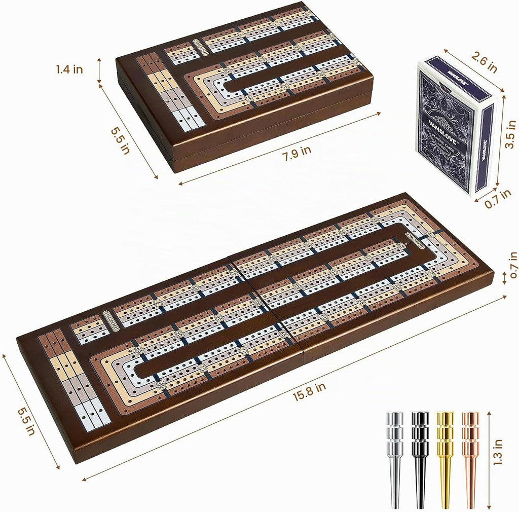 Juego de mesa de madera mejorado de 4 pistas, marcador magnético plegable de 16 pulgadas con ranura grande para almacenar 1 carta de juego y 12 clavijas de metal, instrucciones incluidas para