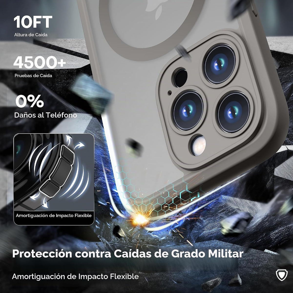 ImpactStrong Protector Magnético Diseñado para Funda iPhone 15 Pro Max [Protección de Cámara] [Probado contra Caídas de Grado Militar] [Compatible con MagSafe] Funda de Teléfono Delgada Translúcida