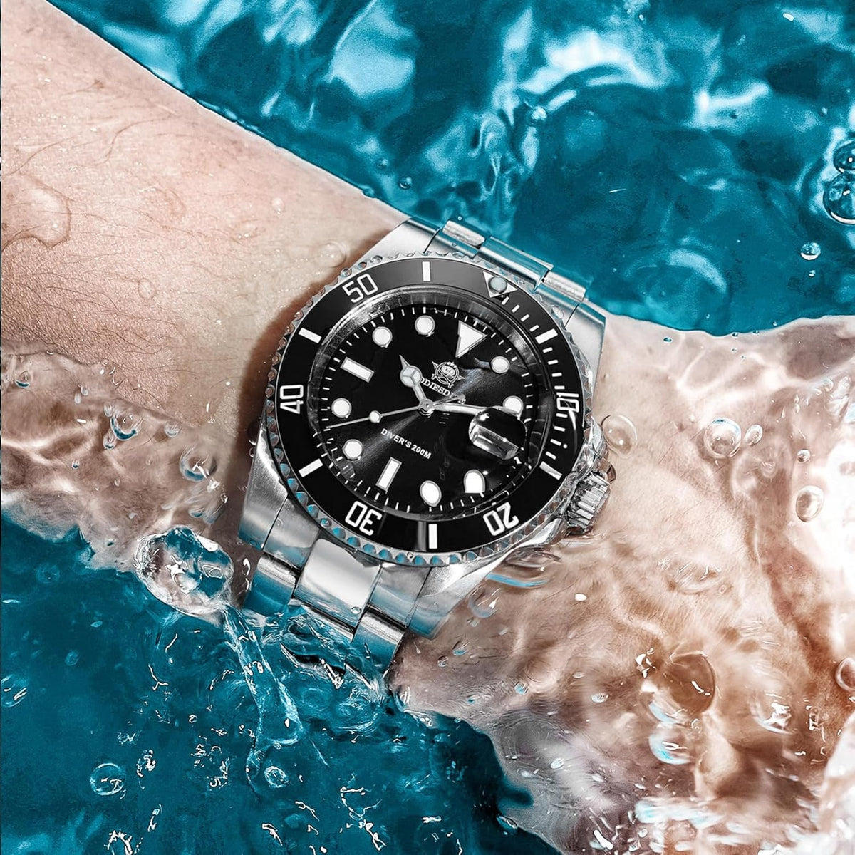 ADDIESDIVE Reloj de buceo para hombre de 1.614 in con movimiento de cuarzo para hombre, esfera fácil de leer, 200 M, impermeable, BGW9, luminoso, analógico, naranja, rojo, verde/negro, esfera