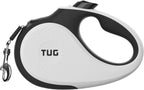 TUG - Correa retráctil 360º para perros, libre de enredos, mango antideslizante, nailon resistente de 16 pies, freno de una sola mano, pausa y bloqueo (grande, blanco)