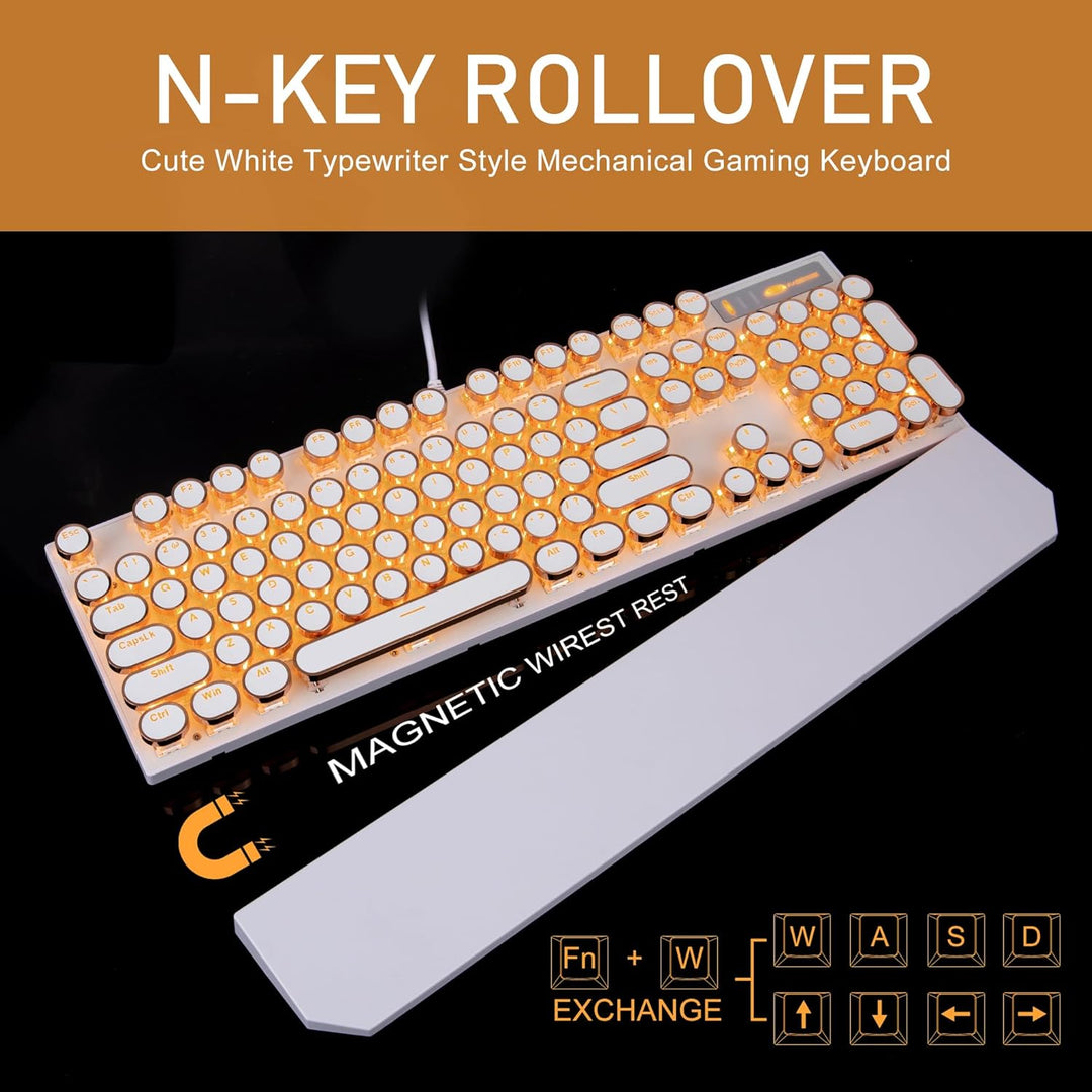 Camiysn Teclado mecánico estilo máquina de escribir, teclado retro...