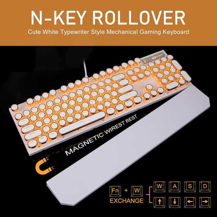 Camiysn Teclado mecánico estilo máquina de escribir, teclado retro...