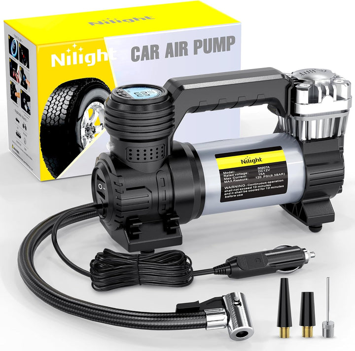 Nilight Compresor de aire portátil, inflador de neumáticos de 12 V,...