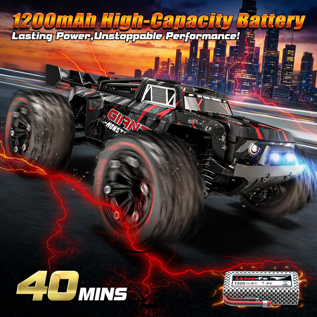 Autos RC rápidos a escala 1:16 para adultos, 40 KPH, camión monstruo eléctrico todoterreno con chasis de metal, auto de alta velocidad de 2.4 GHz, camión a control remoto impermeable con 2 baterías