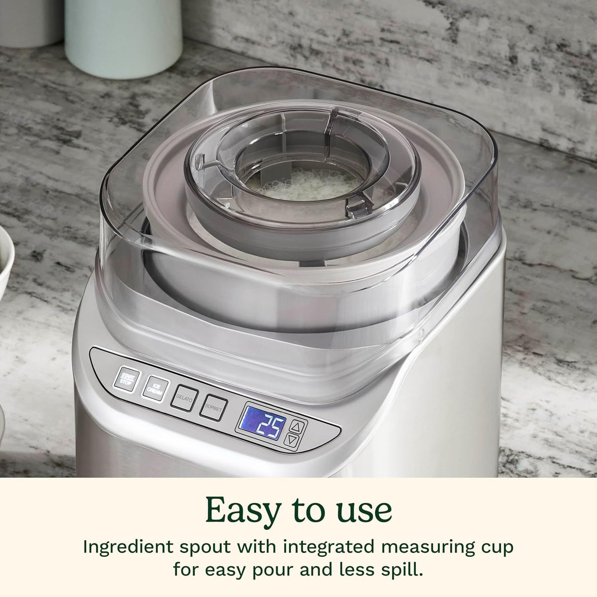 Máquina para hacer helado Cuisinart ICE-70, cromo cepillado, Máquina para hacer helados con contador regresivo