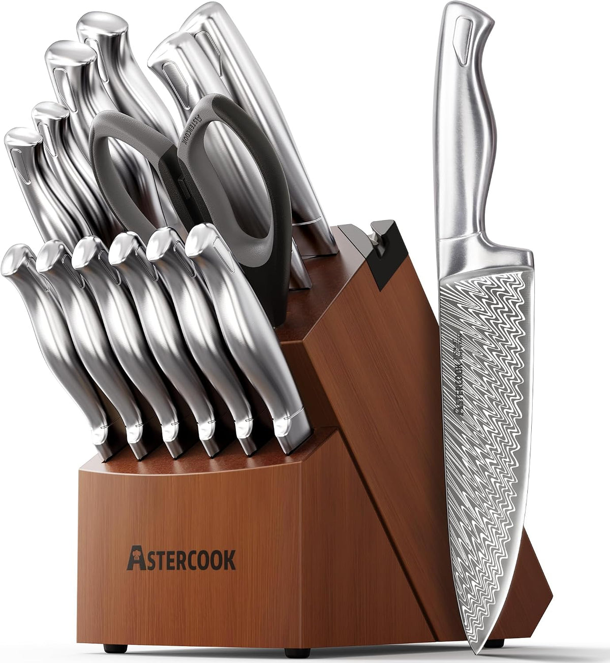 Astercook Juego de cuchillos de cocina de 15 piezas con afilador, alemán